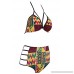 B-Sin Women's African Tribal Totems Printing Padded Cutout High Waisted Push-Up Bikini Bathing Suit Yellow 01 B07G4T491L